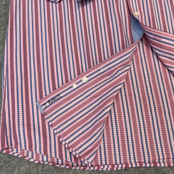 Johnston & Murphy Pink Blue‎ Stripe Gingham Flip Cuff Men’s Large Tailored Fit - Picture 4 of 7